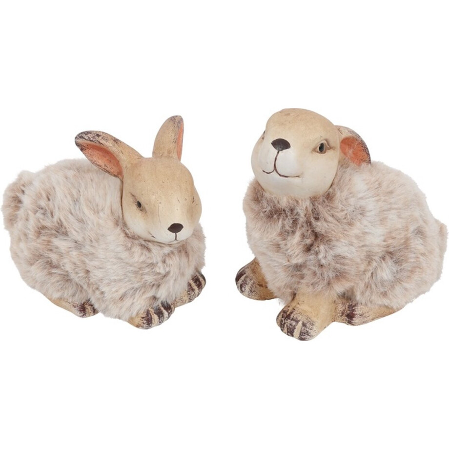 Countryfield Konijntjes met vacht Paasdecoratie Set van 2 H11.5cm Countryfield Konijntjes met vacht Paasdecoratie Set van 2 H11.5cm afbeelding 1