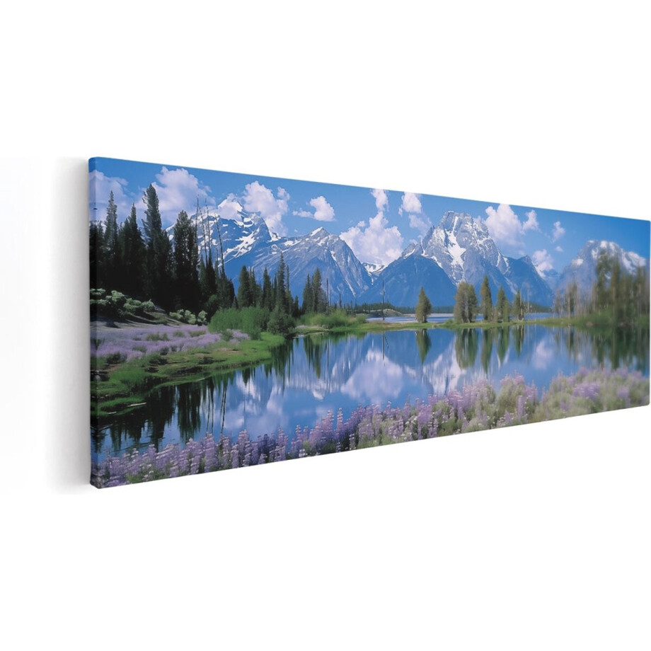 Artaza Canvas Schilderij Bergen Weerspiegeld in het Water - 90x30 cm - Wanddecoratie Woonkamer - Schilderijen - Muurdecoratie afbeelding 1