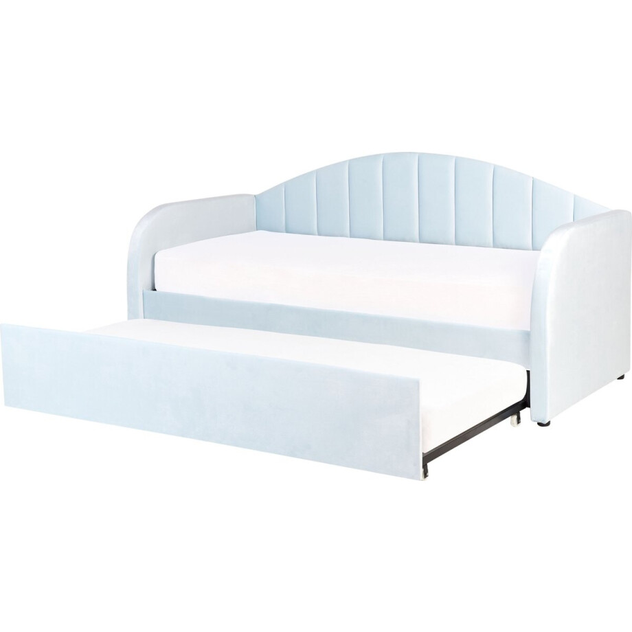 BELIANI EYBURIE - Onderschuifbed - Lichtblauw - 90 x 200 cm - Fluweel BELIANI EYBURIE - Onderschuifbed - Lichtblauw - 90 x 200 cm - Fluweel afbeelding 1