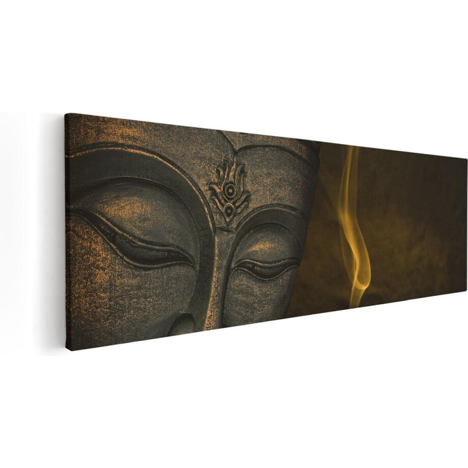 Artaza Canvas Schilderij Boeddha Beeld Met Wierook - 60x20 - Foto Op Canvas - Canvas Print afbeelding 1