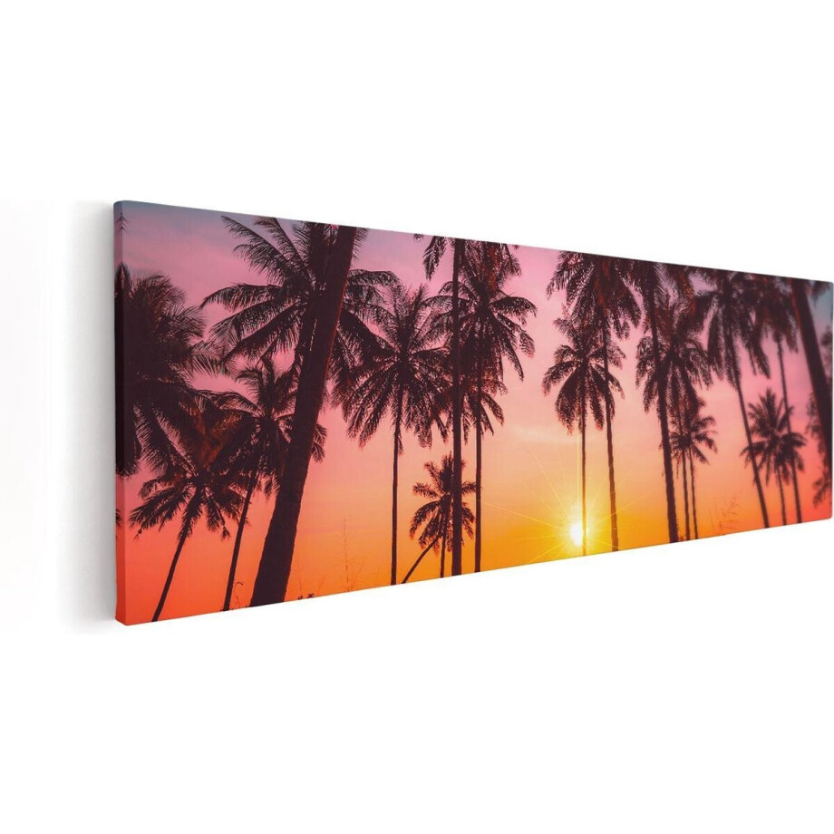 Artaza Canvas Schilderij Palmbomen op het Strand bij Zonsondergang - 60x20 - Foto Op Canvas - Canvas Print afbeelding 1