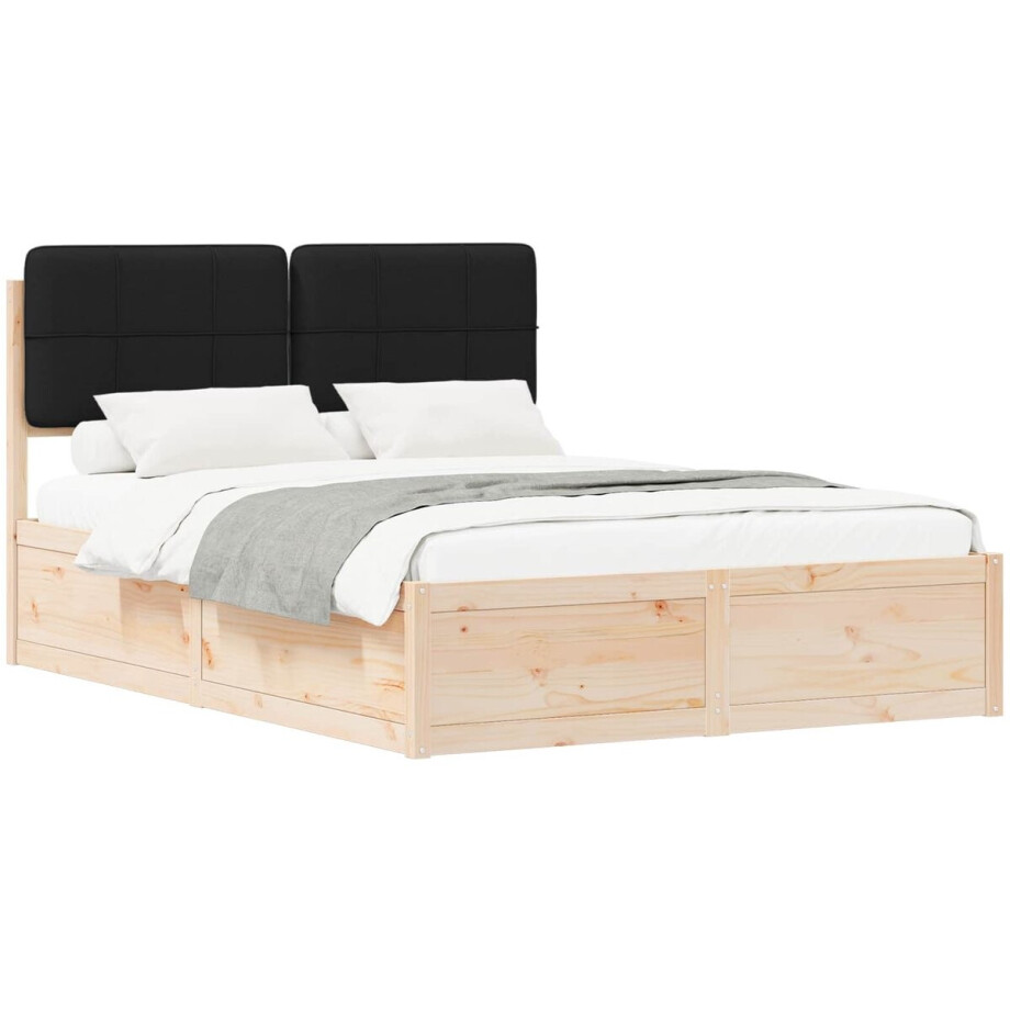 vidaXL - Bedframe - met - Gevoerde - Hoofdbord - Zwart - 150 - x - 200 - cm afbeelding 1