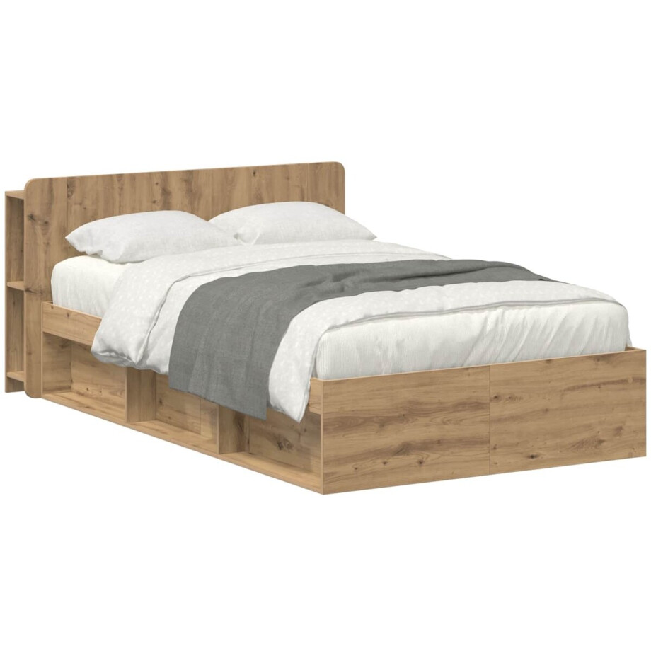 vidaXL - Bedombouw - met - opslag - Artisanaal - eiken - 120 - x - 190 - cm - Bewerkt - hout vidaXL - Bedombouw - met - opslag - Artisanaal - eiken - 120 - x - 190 - cm - Bewerkt - hout afbeelding 1
