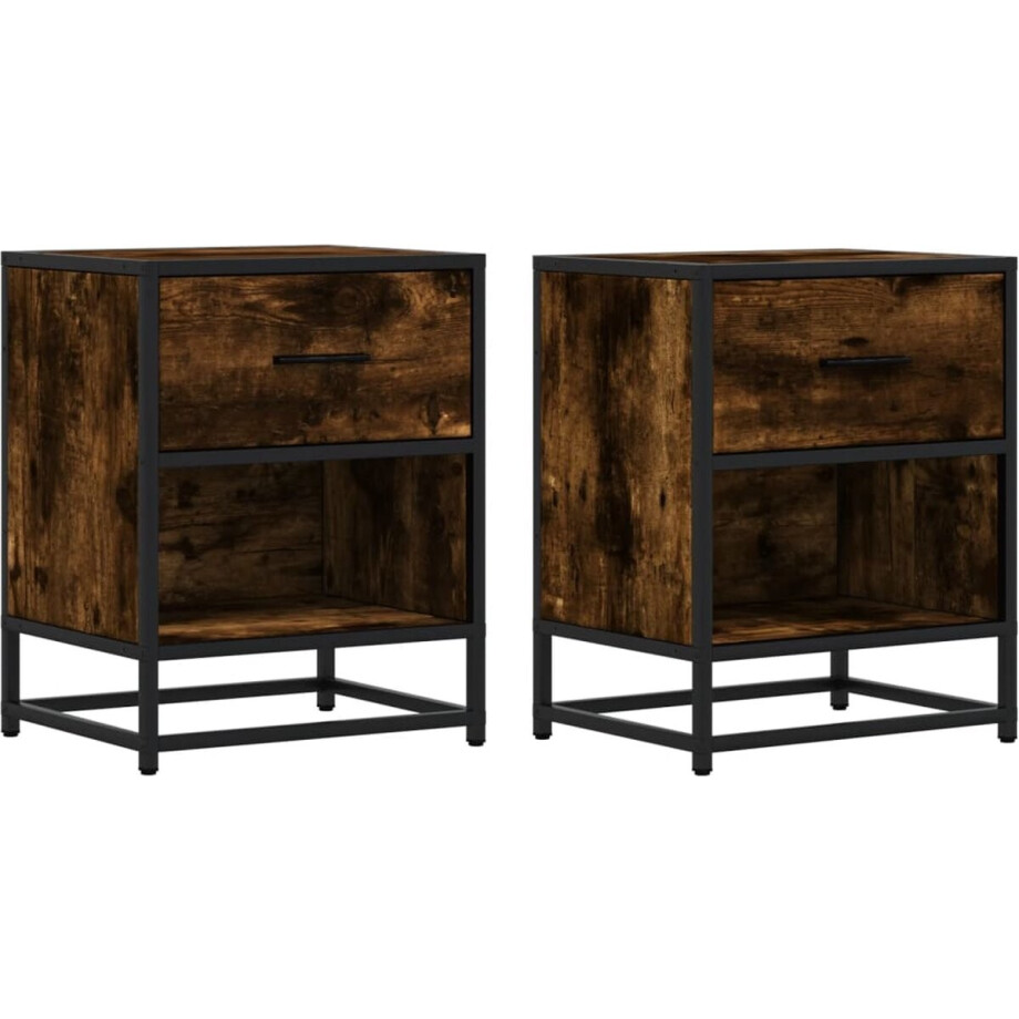 vidaXL - Nachtkastjes - 2 - st - 40x31x50 - cm - bewerkt - hout - gerookt - eikenkleurig afbeelding 1