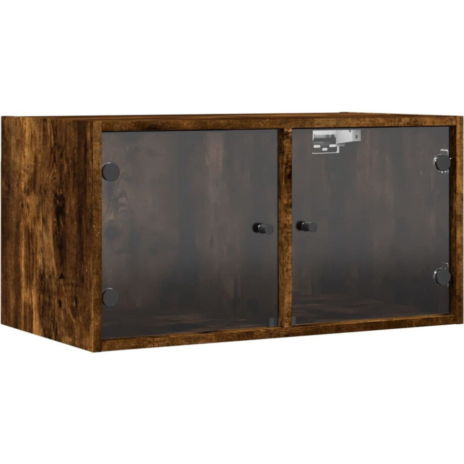 vidaXL - Wandkast - met - glazen - deuren - 68,5x37x35 - cm - gerookt - eikenkleurig vidaXL - Wandkast - met - glazen - deuren - 68,5x37x35 - cm - gerookt - eikenkleurig afbeelding 1