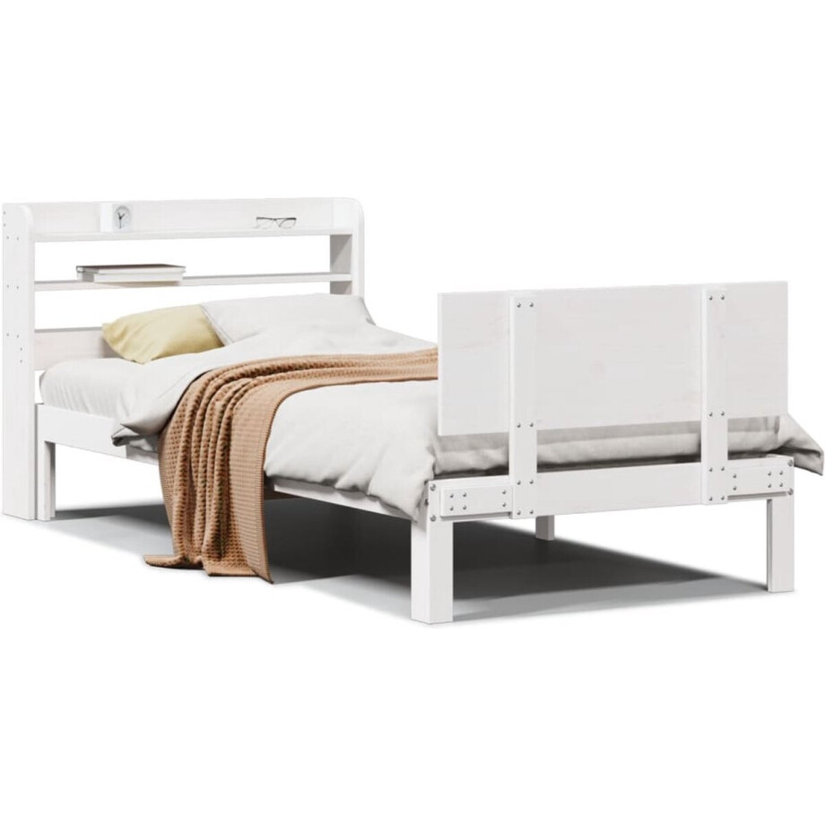 vidaXL - Bedframe - met - hoofdeinde - zonder - matras - 90x200 - cm - wit vidaXL - Bedframe - met - hoofdeinde - zonder - matras - 90x200 - cm - wit afbeelding 1