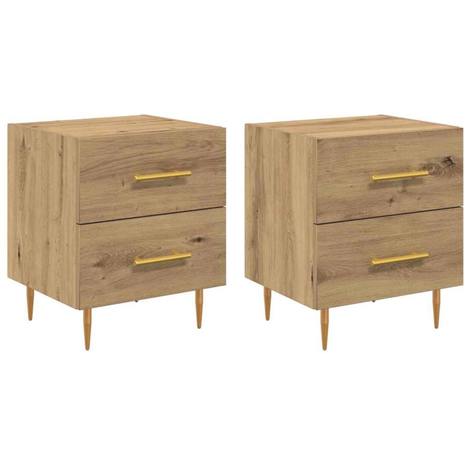 vidaXL - Nachtkastje - 2 - pcs - Artisan - Eiken - 40 - x - 35 - x - 47,5 - cm - Bewerkt - hout afbeelding 1