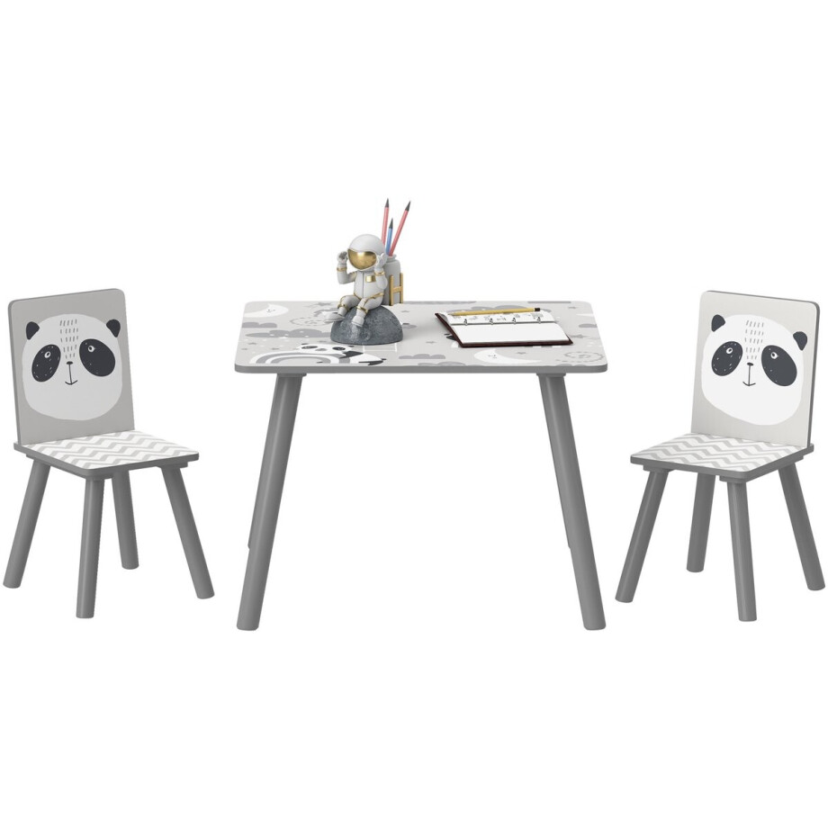 ZONEKIZ Kindertafel en -stoelenset - MDF - 60x60x44cm - Grijs afbeelding 1