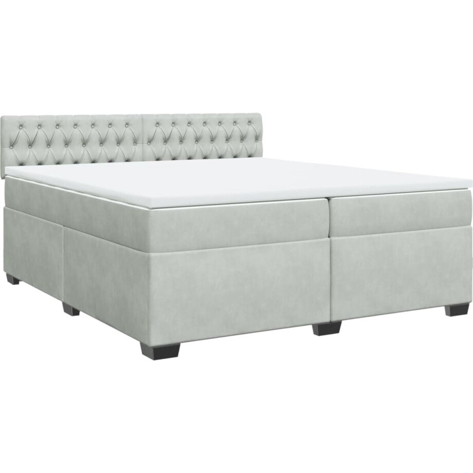vidaXL - Boxspring - met - matras - fluweel - lichtgrijs - 200x200 - cm afbeelding 1