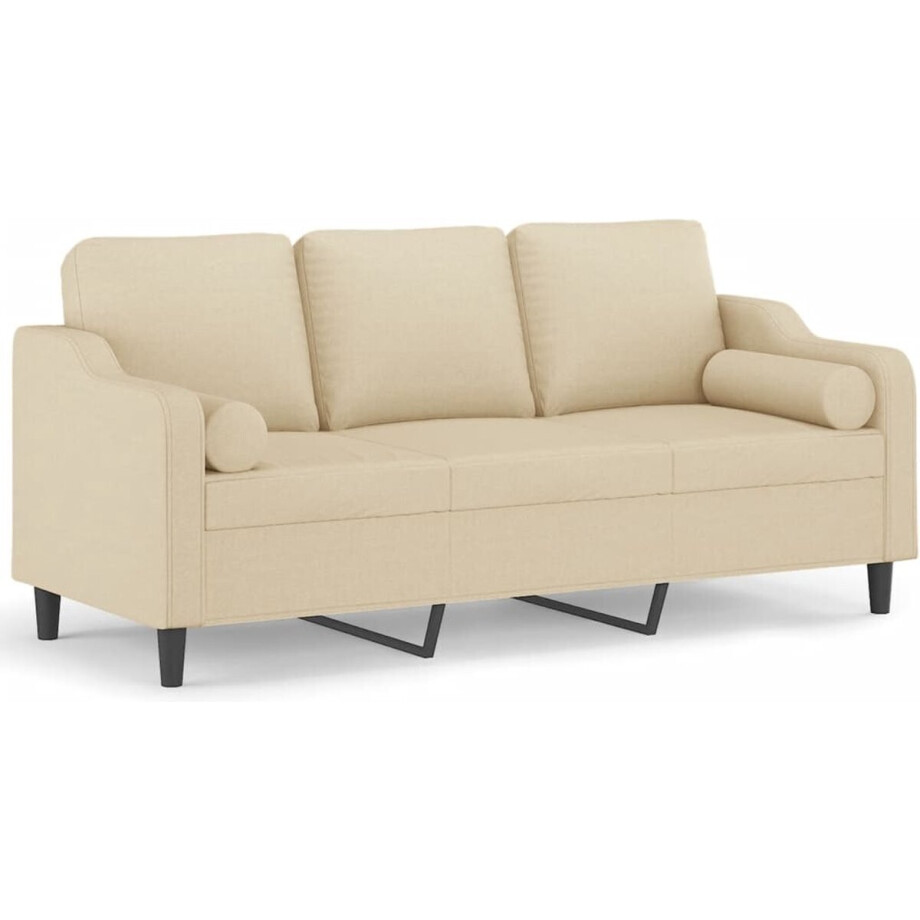 vidaXL - Driezitsbank - met - sierkussens - 180 - cm - stof - crèmekleurig afbeelding 1