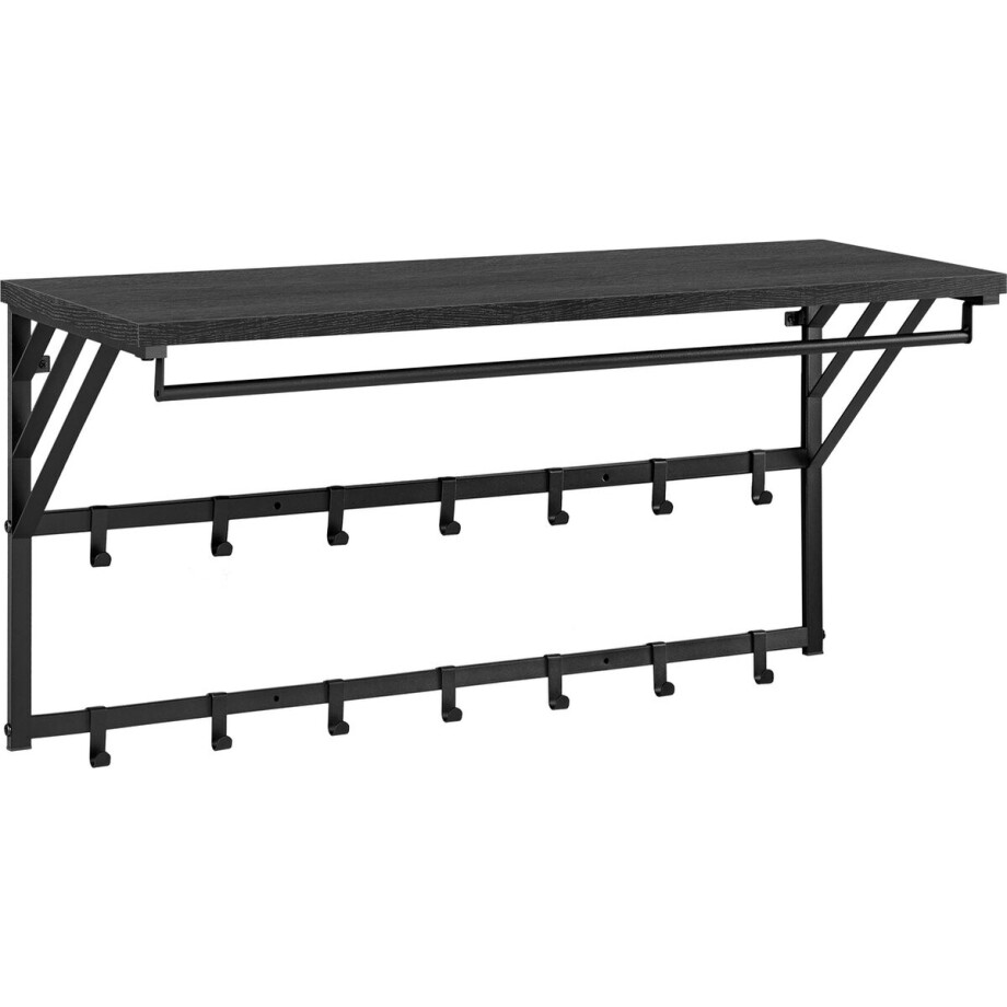 ACAZA Kapstok - Wandkapstok - Kapstok Hangend - 90 x 30 x 44 cm - 14 Haken met Plank en Kledingstang - Zwart afbeelding 1