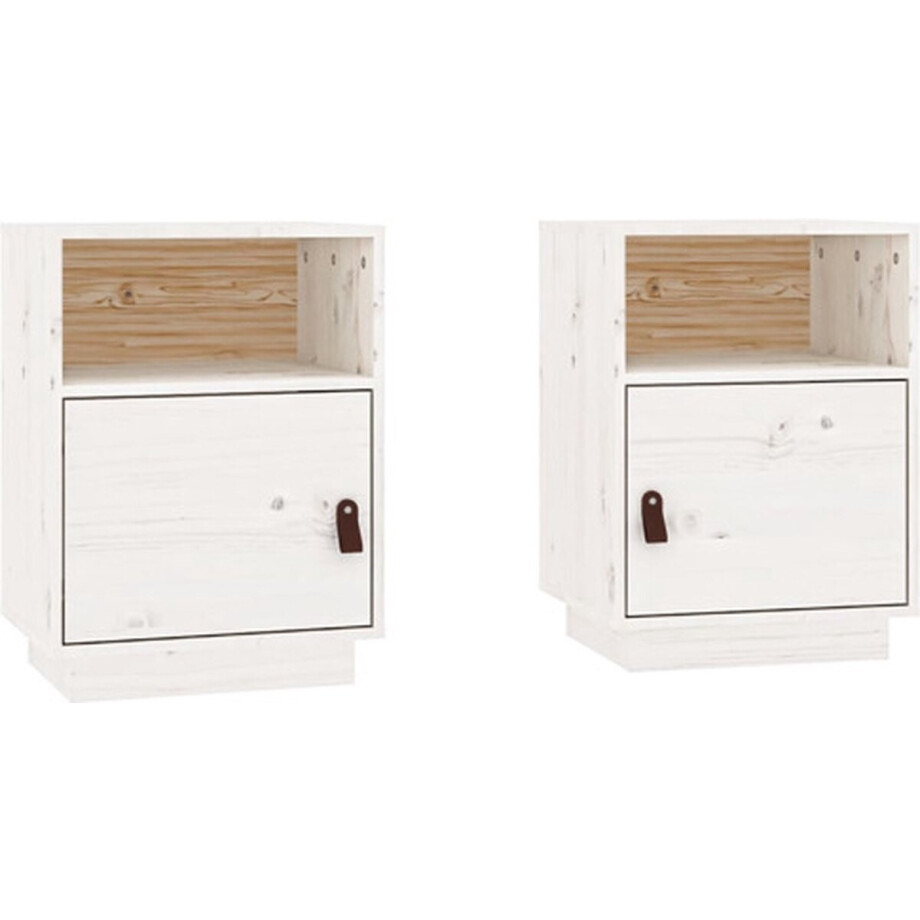vidaXL - Nachtkastjes - 2 - st - 40x34x55 - cm - massief - grenenhout - wit afbeelding 1