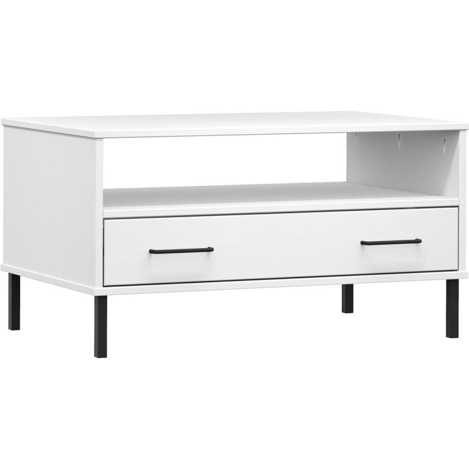 vidaXL - Salontafel - met - metalen - poten - OSLO - 85x50x45 - cm - masssief - hout - wit afbeelding 1