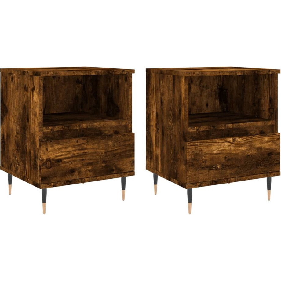 vidaXL - Nachtkastjes - 2 - st - 40x35x50 - cm - bewerkt - hout - gerookt - eikenkleurig afbeelding 1
