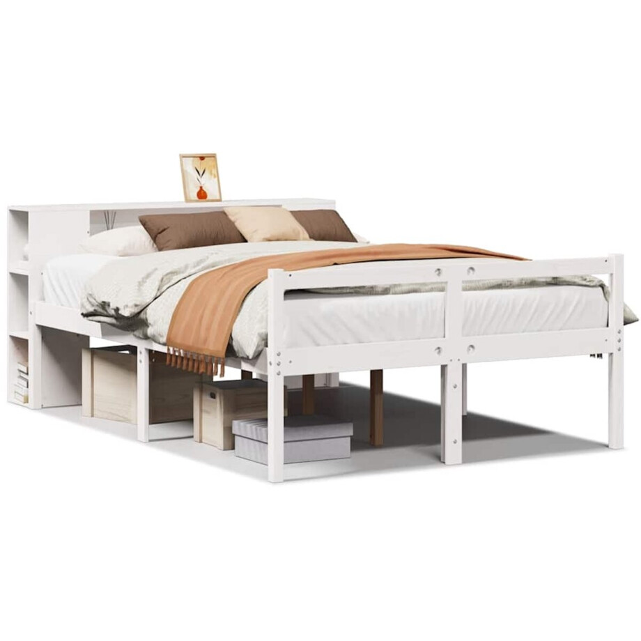 vidaXL - Bed - met - boekenkast - zonder - matras - grenenhout - wit - 160x200 - cm vidaXL - Bed - met - boekenkast - zonder - matras - grenenhout - wit - 160x200 - cm afbeelding 1