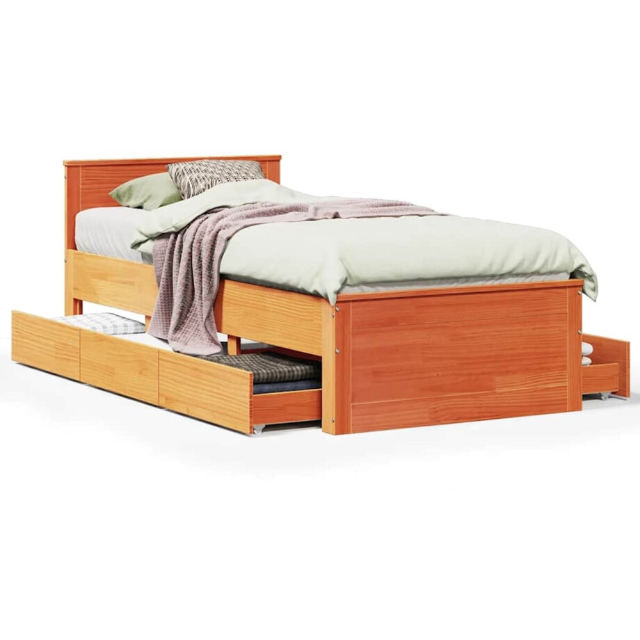 vidaXL - Bedframe - met - hoofdbord - zonder - matras - hout - wasbruin - 90x190 - cm afbeelding 1