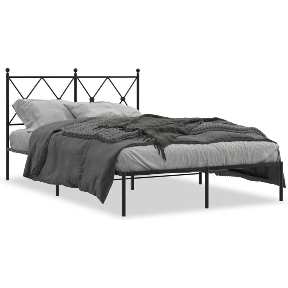 vidaXL - Bedframe - met - hoofdbord - metaal - zwart - 120x190 - cm vidaXL - Bedframe - met - hoofdbord - metaal - zwart - 120x190 - cm afbeelding 1