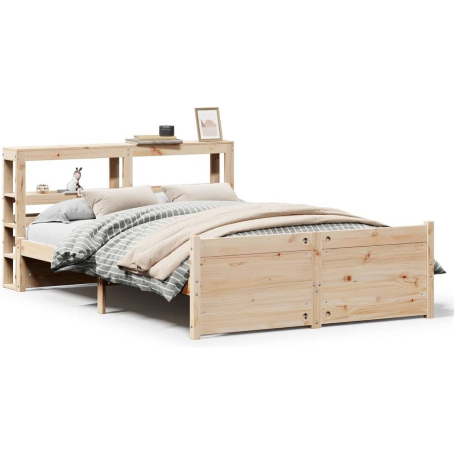 vidaXL - Bedframe - met - hoofdbord - massief - grenenhout - wit - 140x200 - cm afbeelding 1