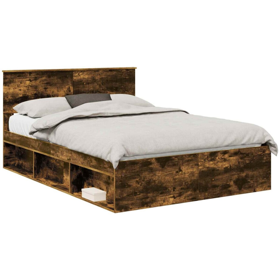 vidaXL - Bedframe - Gerookt - eiken - 135 - x - 190 - cm - Massief - grenenhout vidaXL - Bedframe - Gerookt - eiken - 135 - x - 190 - cm - Massief - grenenhout afbeelding 1