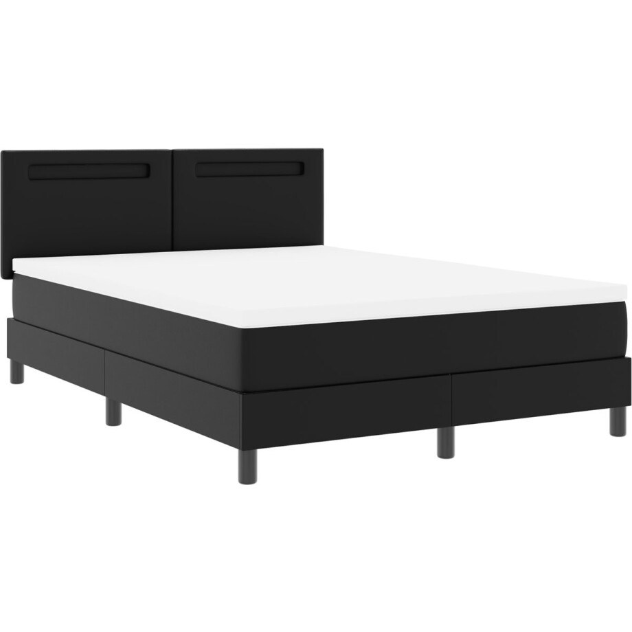 vidaXL - Boxspring - bed - met - matras - Zwart - 140 - x - 190 - cm - Kunstleer afbeelding 1
