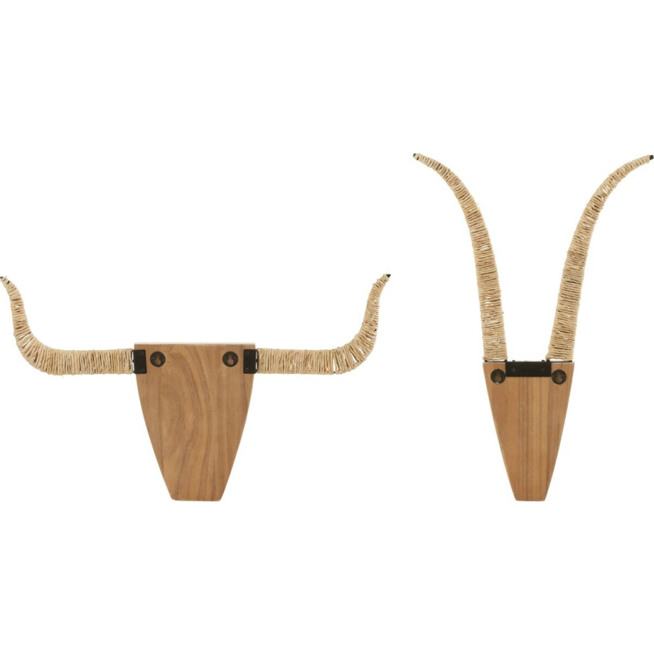 J-Line wanddecoratie Stier - hout/riet - wit/naturel - 2 stuks J-Line wanddecoratie Stier - hout/riet - wit/naturel - 2 stuks afbeelding 1