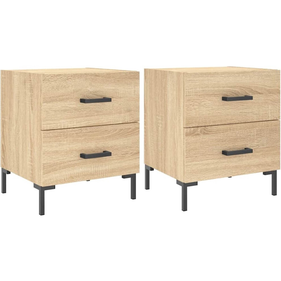 vidaXL - Nachtkastjes - 2 - st - 40x35x47,5 - cm - bewerkt - hout - sonoma - eikenkleur vidaXL - Nachtkastjes - 2 - st - 40x35x47,5 - cm - bewerkt - hout - sonoma - eikenkleur afbeelding 1