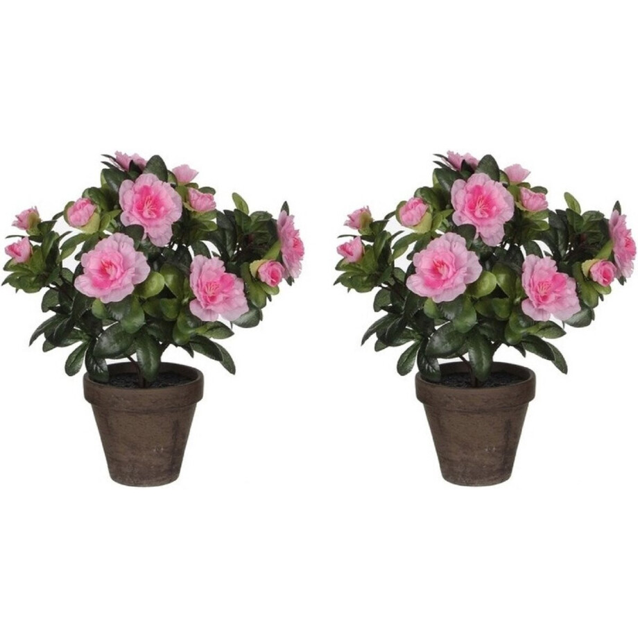 Mica Decorations Kunstplant - 3x - Azalea - groen/lichtroze - 27 cm - Met mooie bloemen afbeelding 1