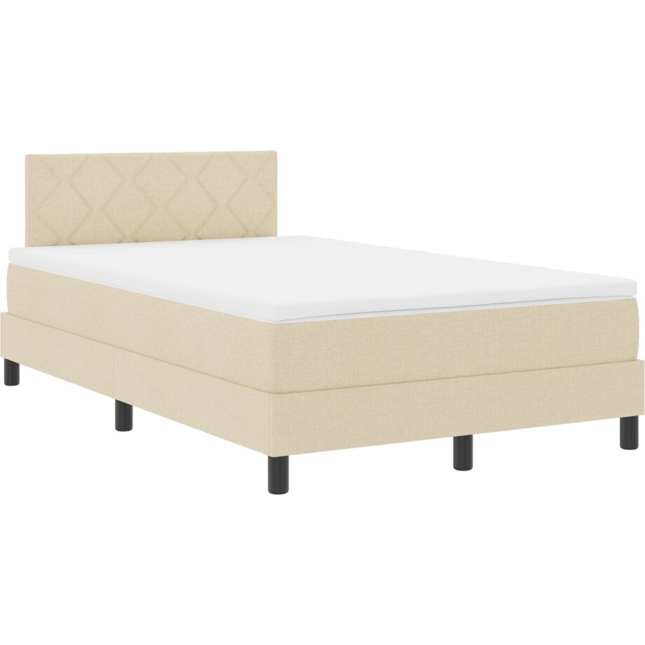 vidaXL - Boxspring - bed - met - matras - met - LED - Crème - 120 - x - 190 - cm - Stof afbeelding 1