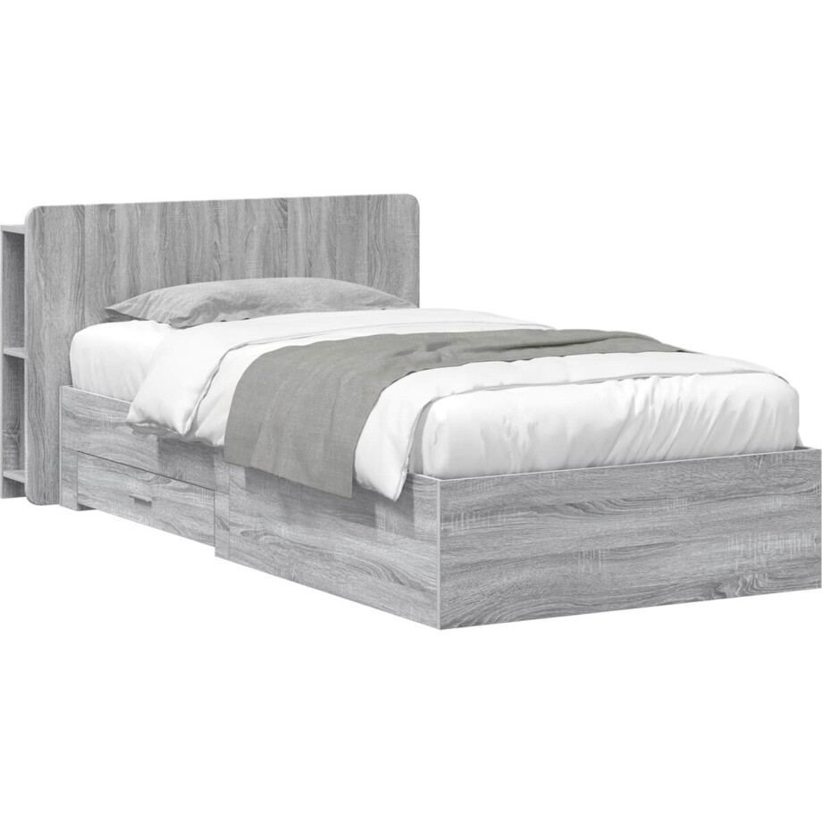 vidaXL - Bedombouw - met - opslag - Grijs - Sonoma - 75 - x - 190 - cm - Bewerkt - hout afbeelding 1