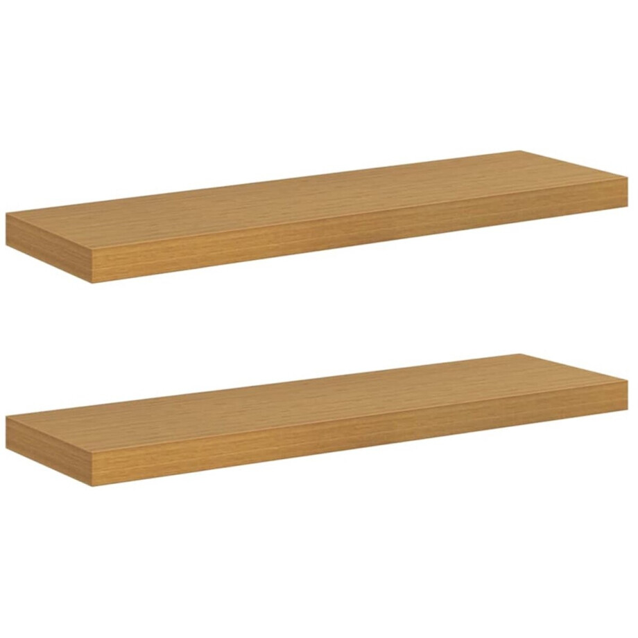 vidaXL - Wandplank - met - opslag - 2 - pcs - Beige - 80 - x - 23,5 - x - 4 - cm - Bewerkt - hout afbeelding 1
