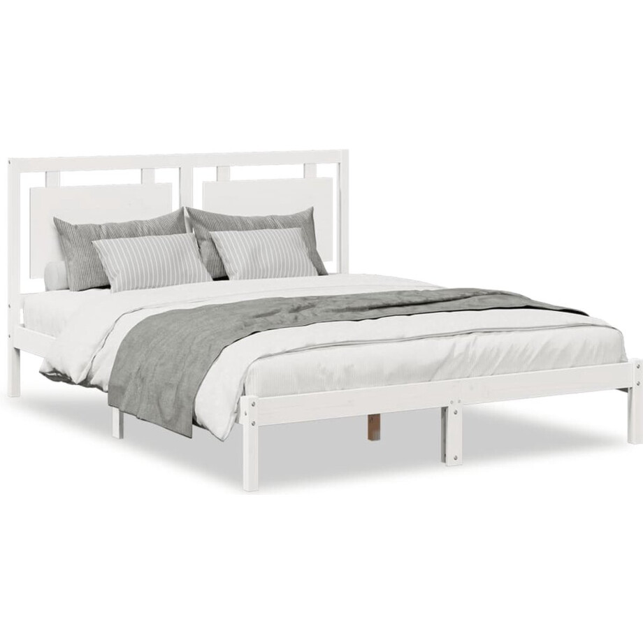 vidaXL - Bedframe - extra - lang - zonder - matras - massief - hout - wit - 160x210 - cm afbeelding 1