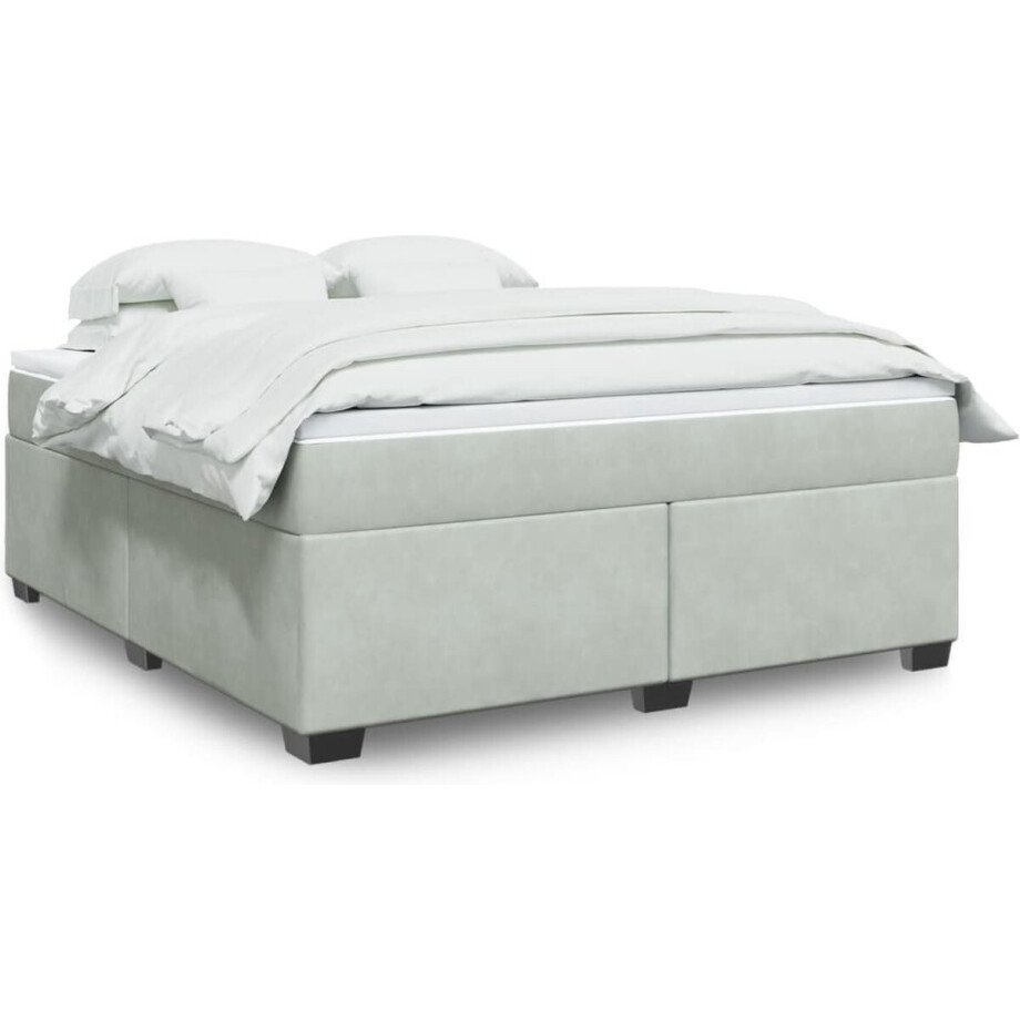 vidaXL - Boxspring - met - matras - fluweel - lichtgrijs - 180x200 - cm afbeelding 1