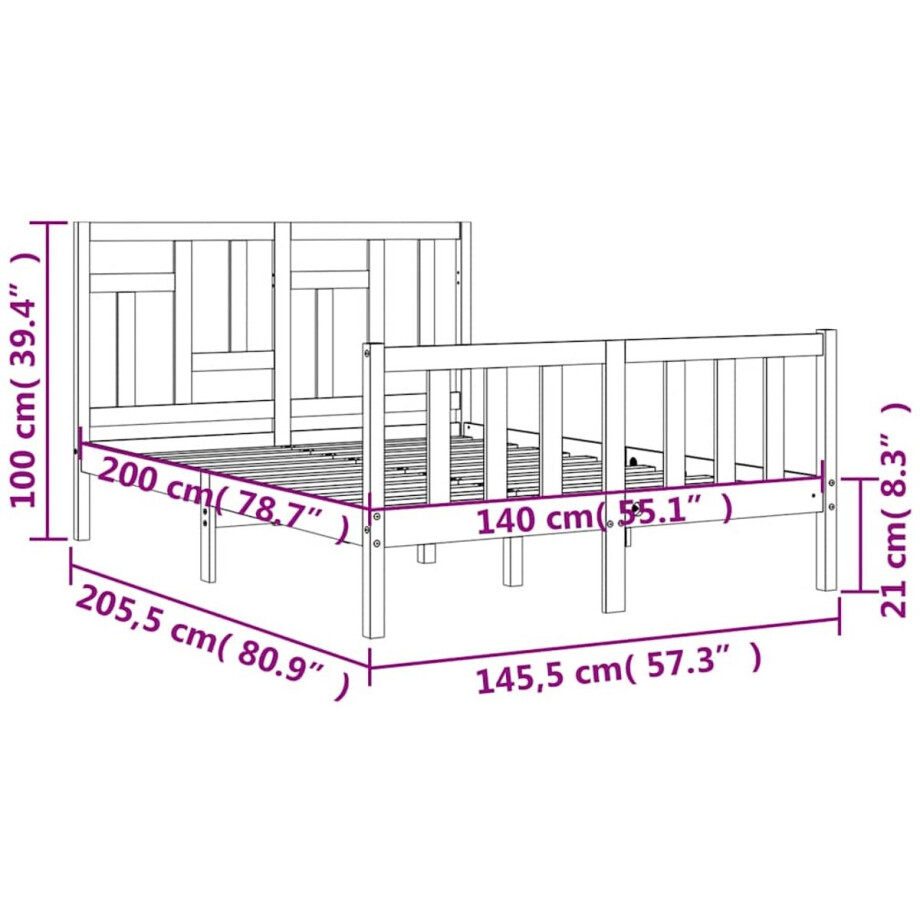 vidaXL - Bedframe - zonder - matras - massief - grenenhout - 140x200 - cm afbeelding 1
