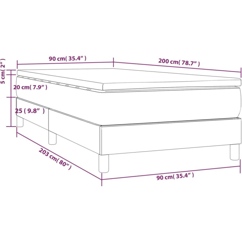 vidaXL - Boxspring - met - matras - stof - donkergrijs - 90x200 - cm afbeelding 1