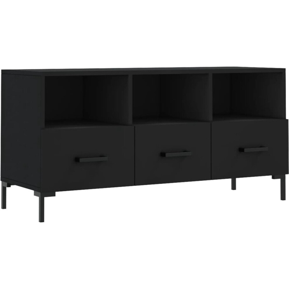 vidaXL - Tv-meubel - 102x36x50 - cm - bewerkt - hout - zwart afbeelding 1