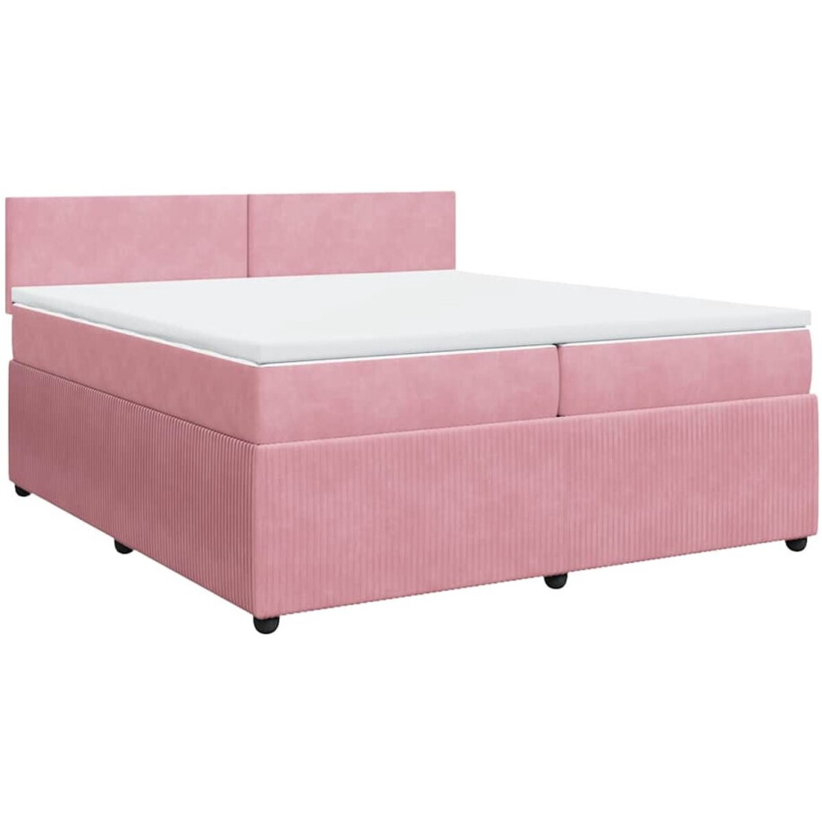 vidaXL - Boxspring - met - matras - fluweel - roze - 200x200 - cm vidaXL - Boxspring - met - matras - fluweel - roze - 200x200 - cm afbeelding 1