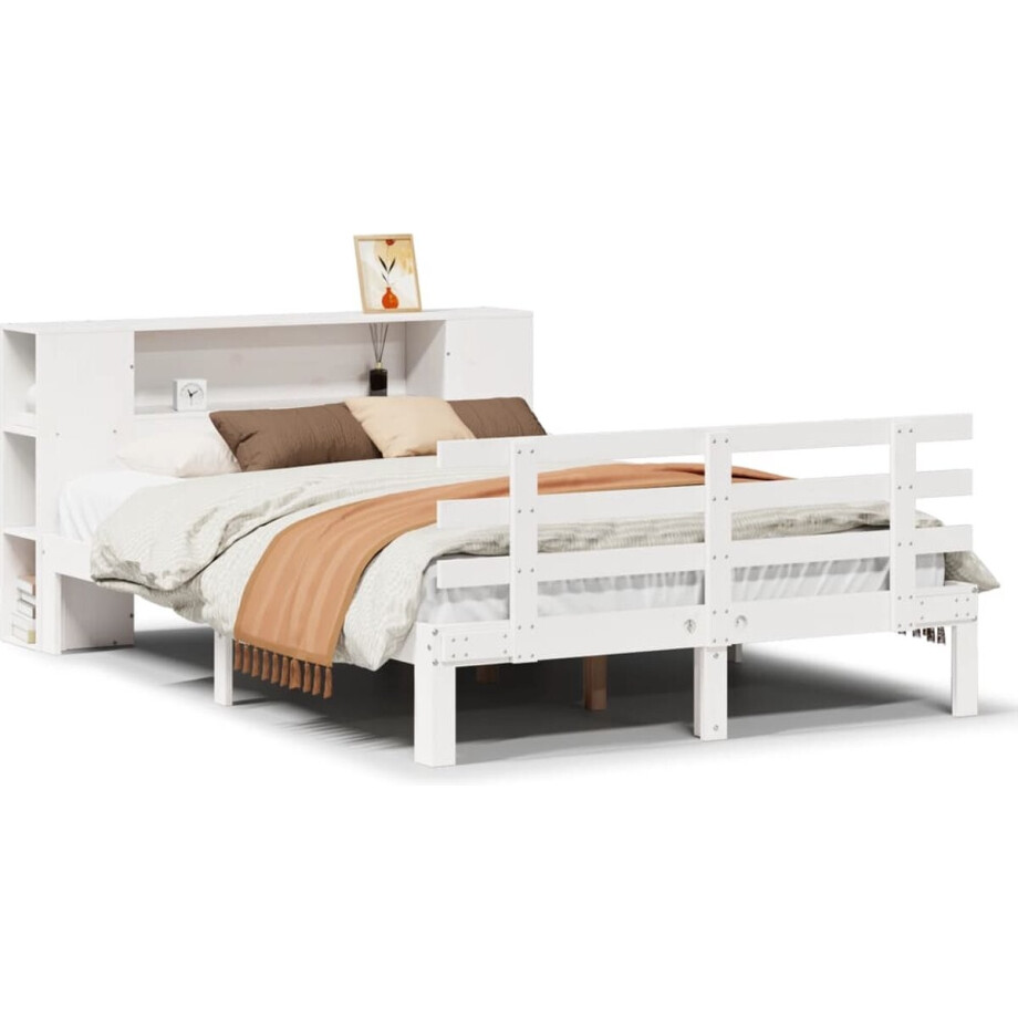 vidaXL - Bed - met - boekenkast - zonder - matras - grenenhout - wit - 140x190 - cm afbeelding 1