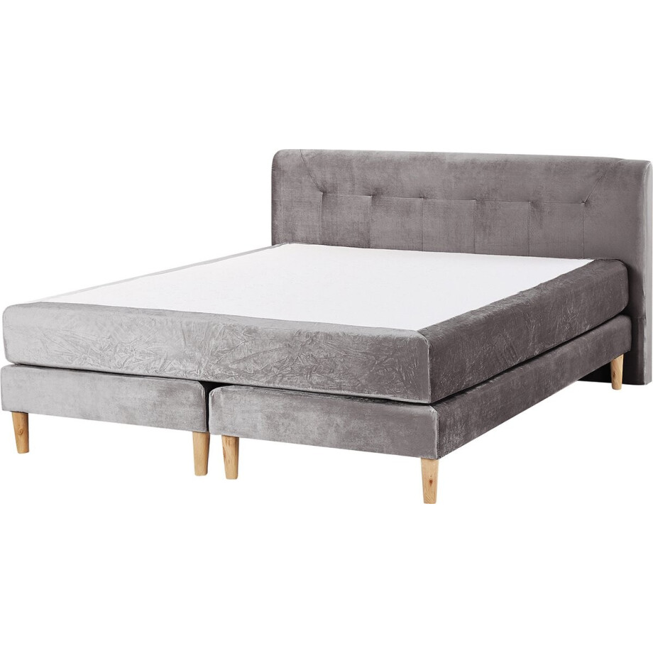 MARQUISE - Tweepersoons boxspring - Grijs - 160 x 200 cm - Fluweel afbeelding 1