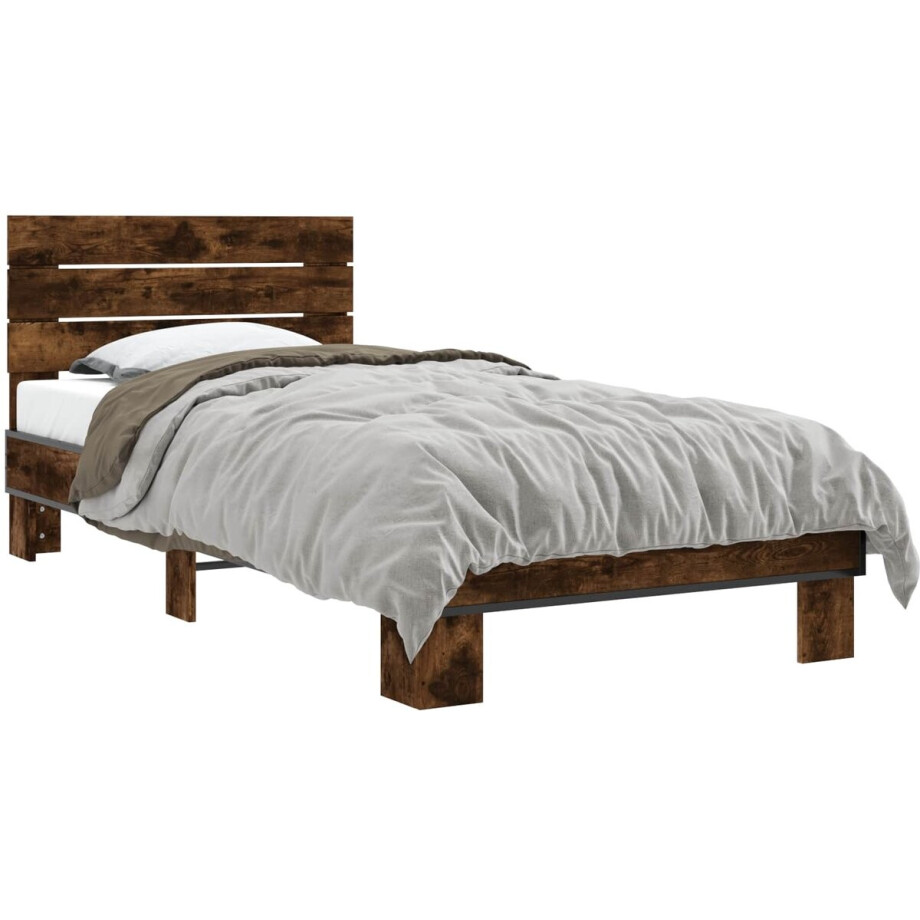 vidaXL - Bedframe - met - Hoofdbord - Gerookt - eiken - 80 - x - 200 - cm - Bewerkt - hout afbeelding 1
