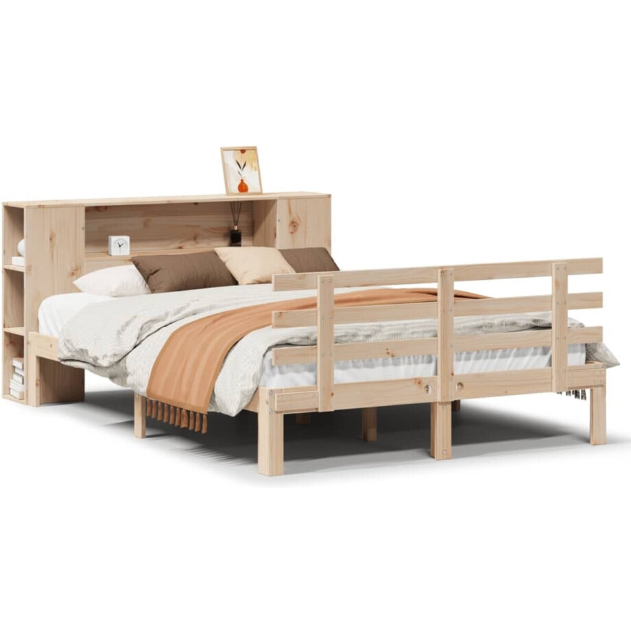 vidaXL - Bed - met - boekenkast - zonder - matras - massief - grenenhout - 160x200 - cm vidaXL - Bed - met - boekenkast - zonder - matras - massief - grenenhout - 160x200 - cm afbeelding 1