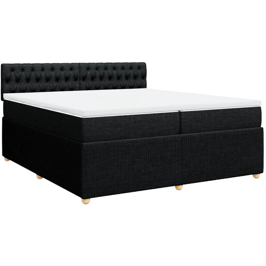vidaXL - Boxspring - met - matras - stof - zwart - 200x200 - cm vidaXL - Boxspring - met - matras - stof - zwart - 200x200 - cm afbeelding 1