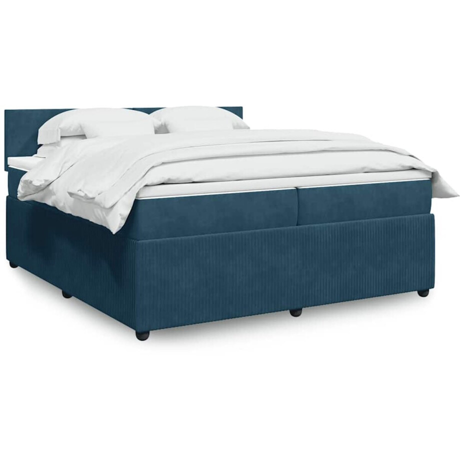 vidaXL - Boxspring - met - matras - fluweel - blauw - 200x200 - cm vidaXL - Boxspring - met - matras - fluweel - blauw - 200x200 - cm afbeelding 1