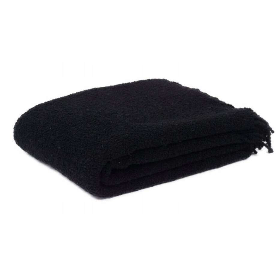 Luxe Merinowol Plaid Bukle met Fringe - 140x200 cm - Zwart afbeelding 1