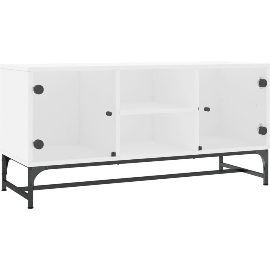 vidaXL - Tv-meubel - met - glazen - deuren - 102x37x50 - cm - wit vidaXL - Tv-meubel - met - glazen - deuren - 102x37x50 - cm - wit afbeelding 1