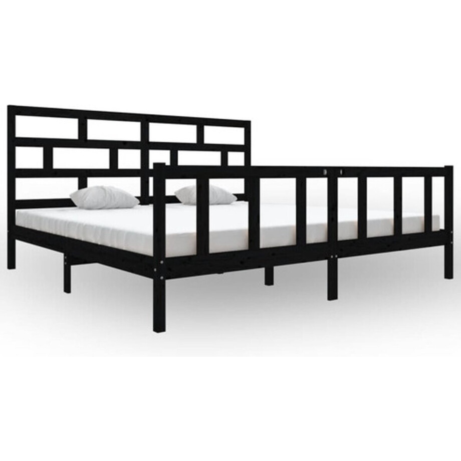 vidaXL - Bedframe - massief - grenenhout - zwart - 200x200 - cm vidaXL - Bedframe - massief - grenenhout - zwart - 200x200 - cm afbeelding 1