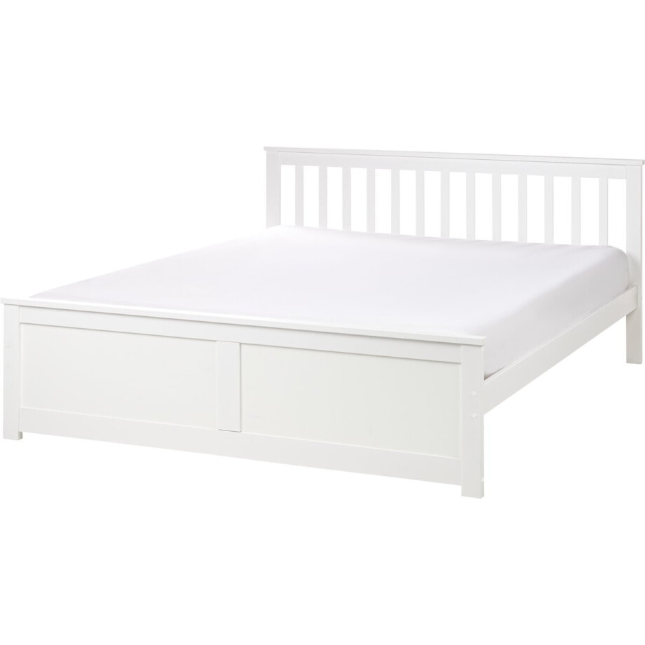 OLENDON - Tweepersoonsbed - Wit - 160 x 200 cm - Dennenhout afbeelding 1