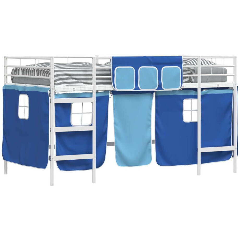 vidaXL - Loftbed - voor - kids - met - gordijnen - Wit - en - Blauw - 107 - x - 200 - cm afbeelding 1