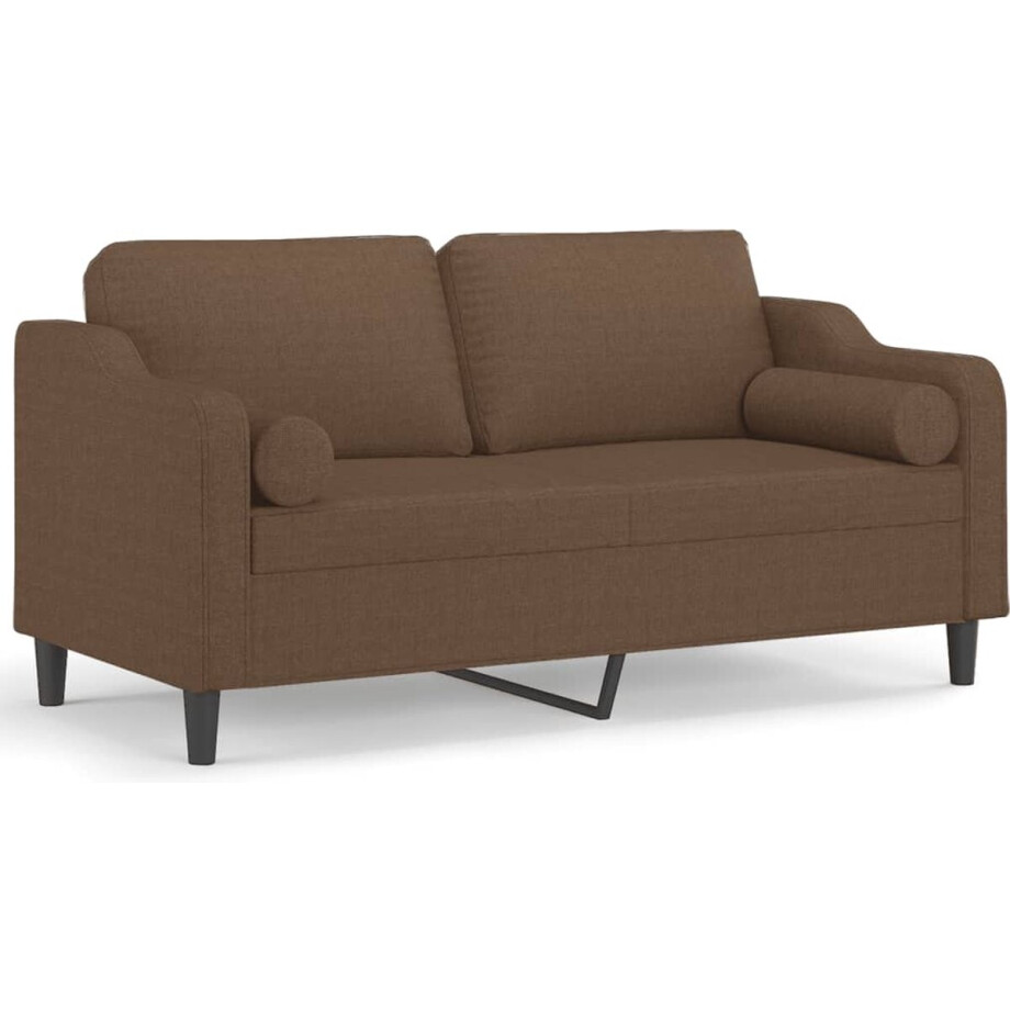 vidaXL - Tweezitsbank - met - sierkussens - 140 - cm - stof - bruin vidaXL - Tweezitsbank - met - sierkussens - 140 - cm - stof - bruin afbeelding 1