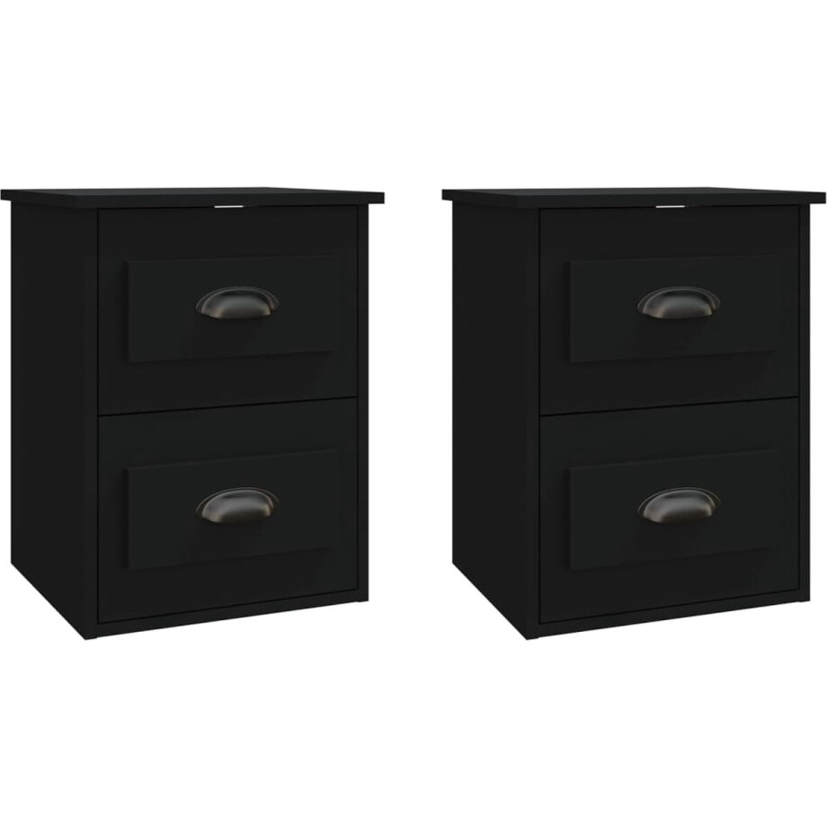 vidaXL - Nachtkastjes - 2 - st - wandgemonteerd - 41,5x36x53 - cm - zwart afbeelding 1