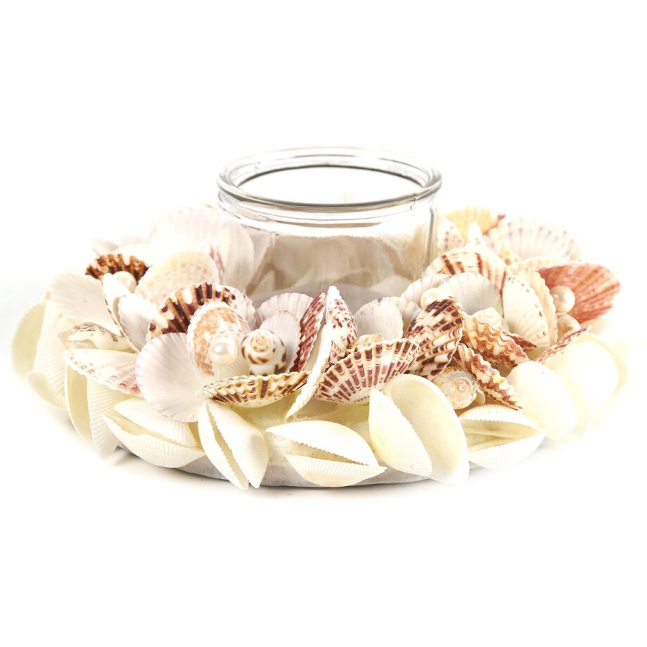 Countryfield Theelichthouder Perla 10 cm met schelpen afbeelding 1